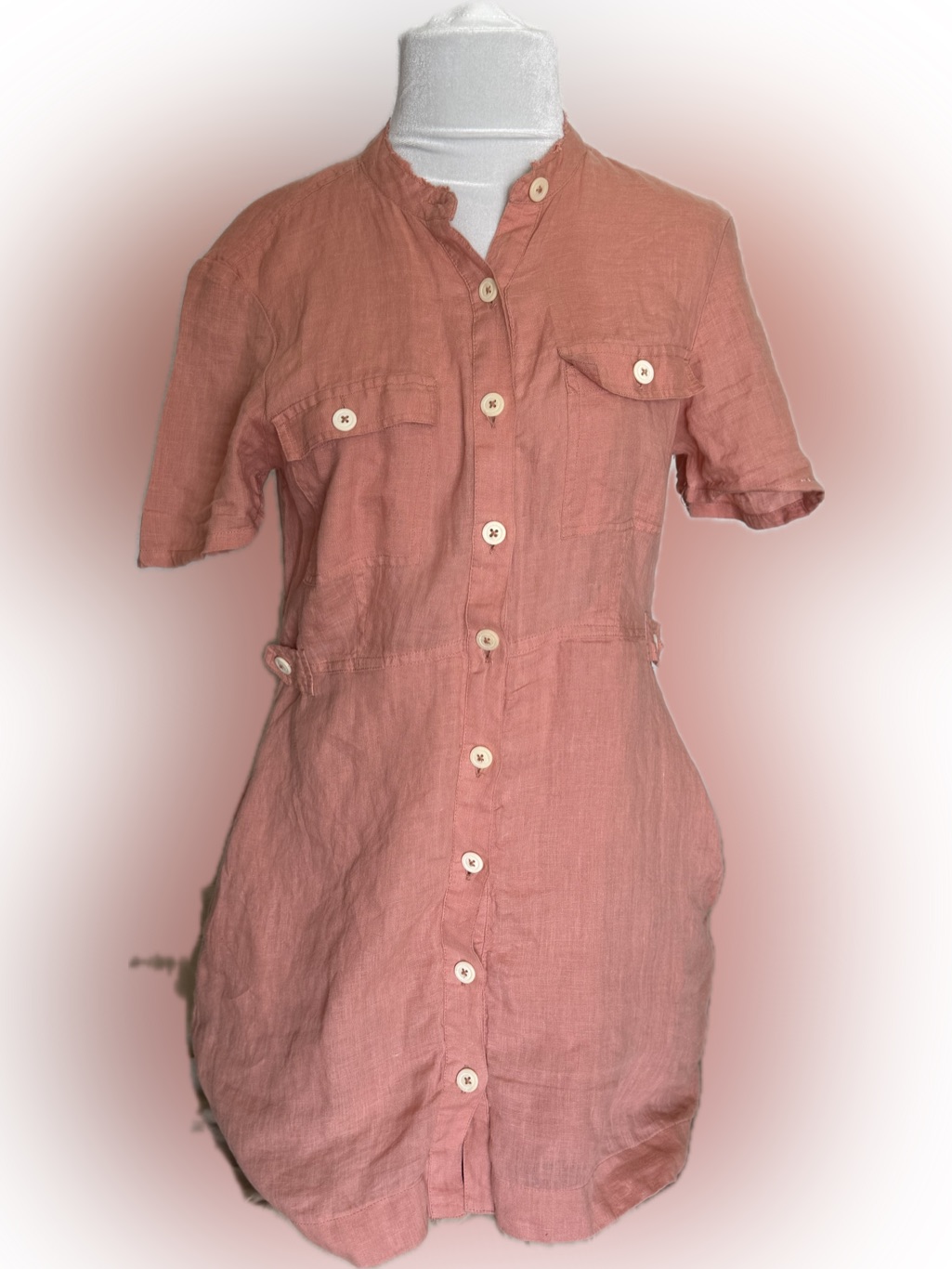 Free People Linen Blend Shirt Dress Xs Coral Utility Button Front Tunic